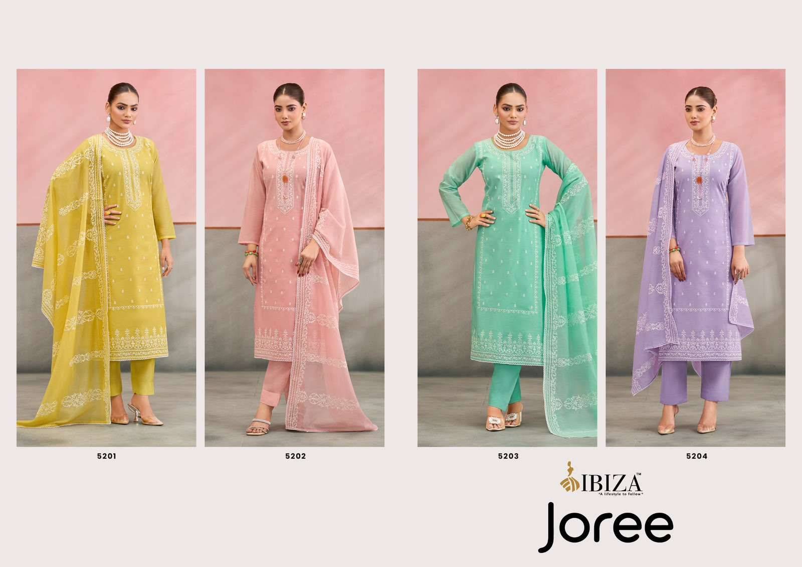 JOREE By IBIZA 5201 To 5204 Series Beautiful Festive Suits Stylish Colorful Fancy Casual Wear PURE MAL MAL COTTON Dresses At Wholesale Price